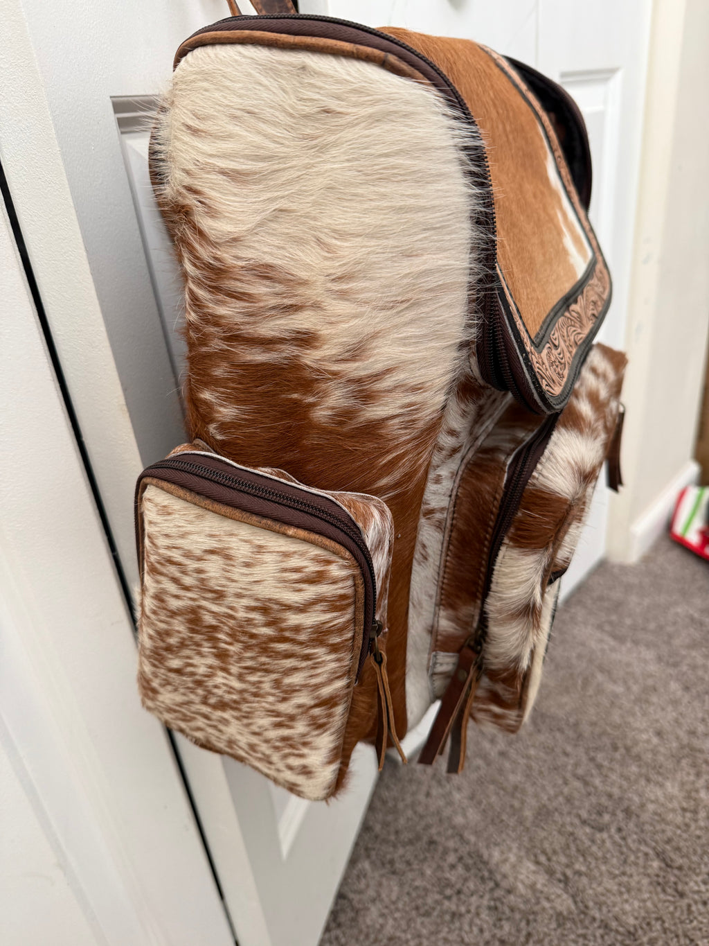 Cowhide + Tooled Leather Concealed Carry Backpack