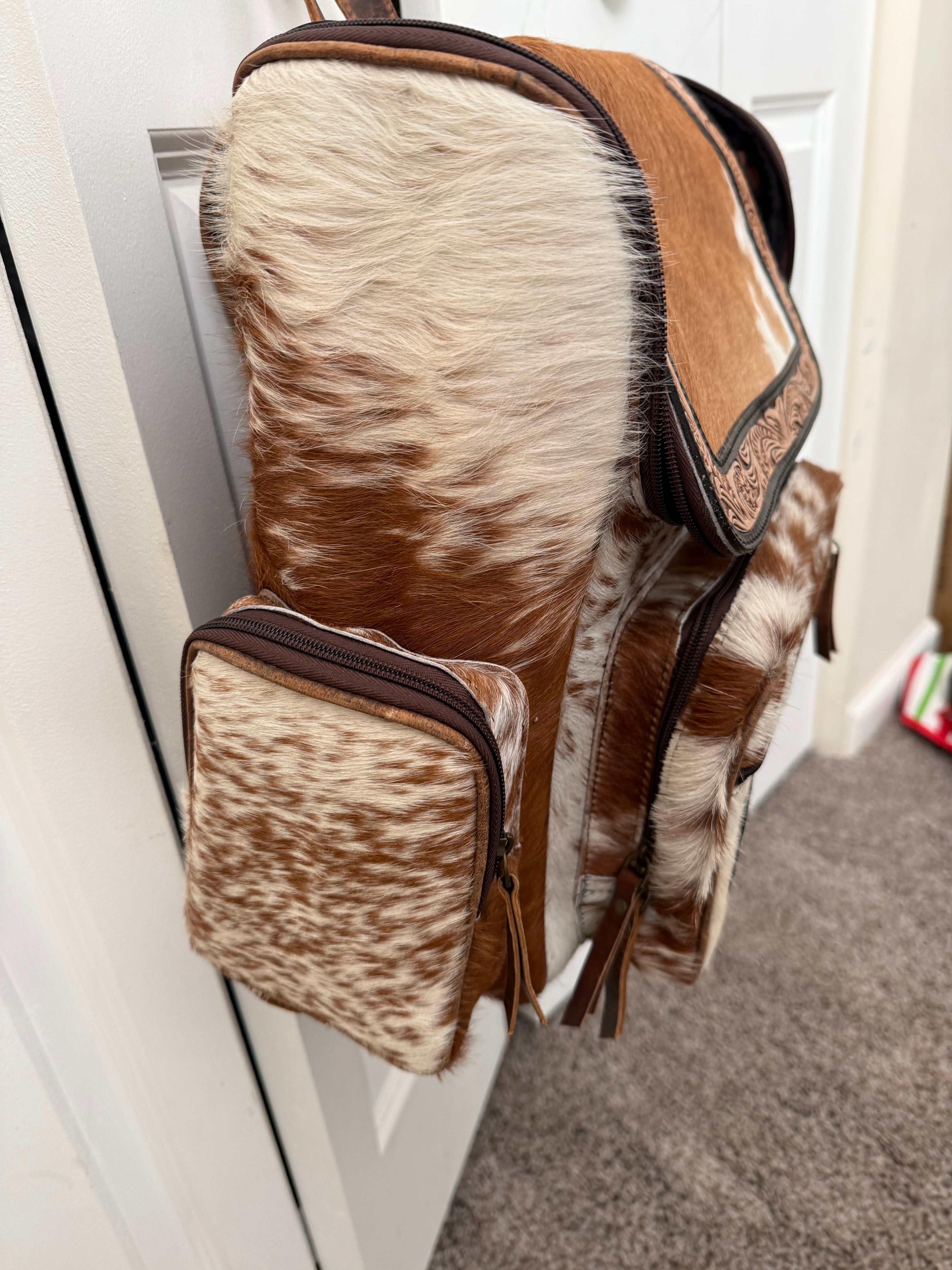 Cowhide + Tooled Leather Concealed Carry Backpack