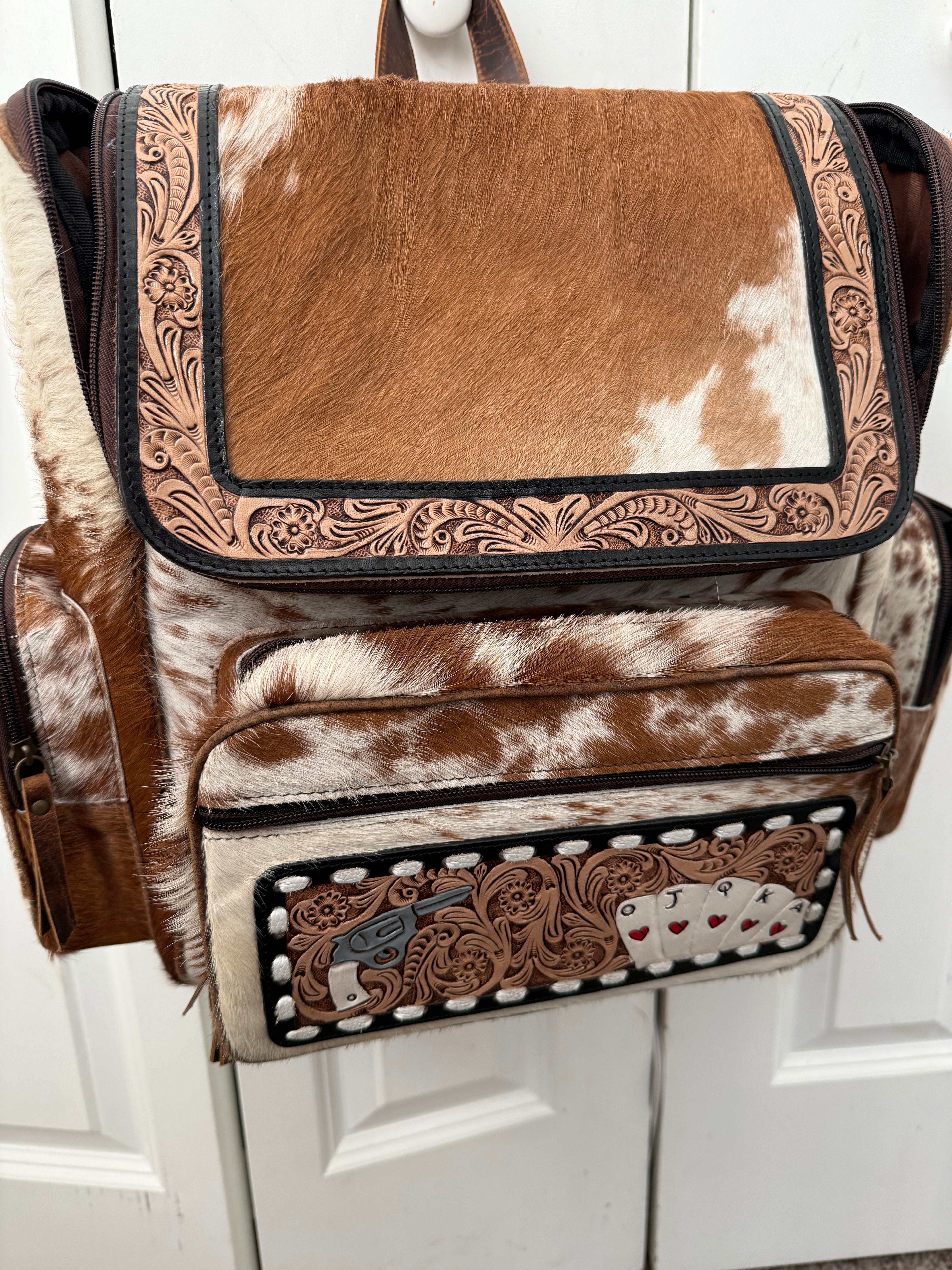 Cowhide + Tooled Leather Concealed Carry Backpack