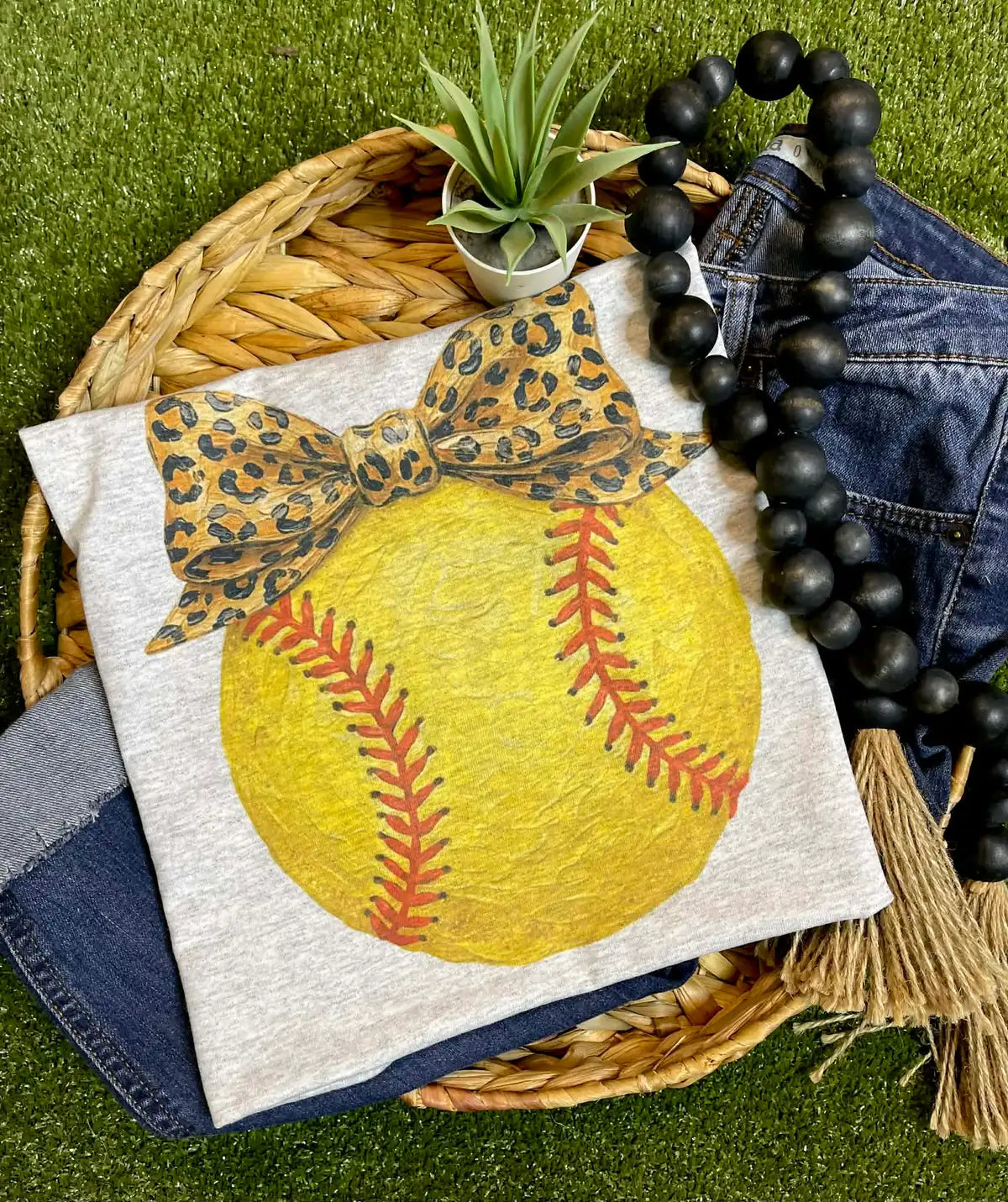 Softball Leopard Bow Tee