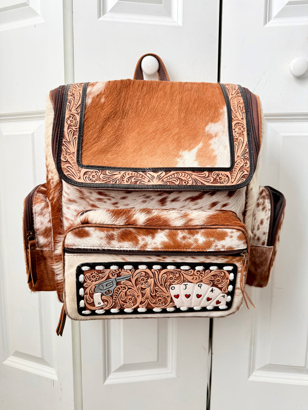 Cowhide + Tooled Leather Concealed Carry Backpack