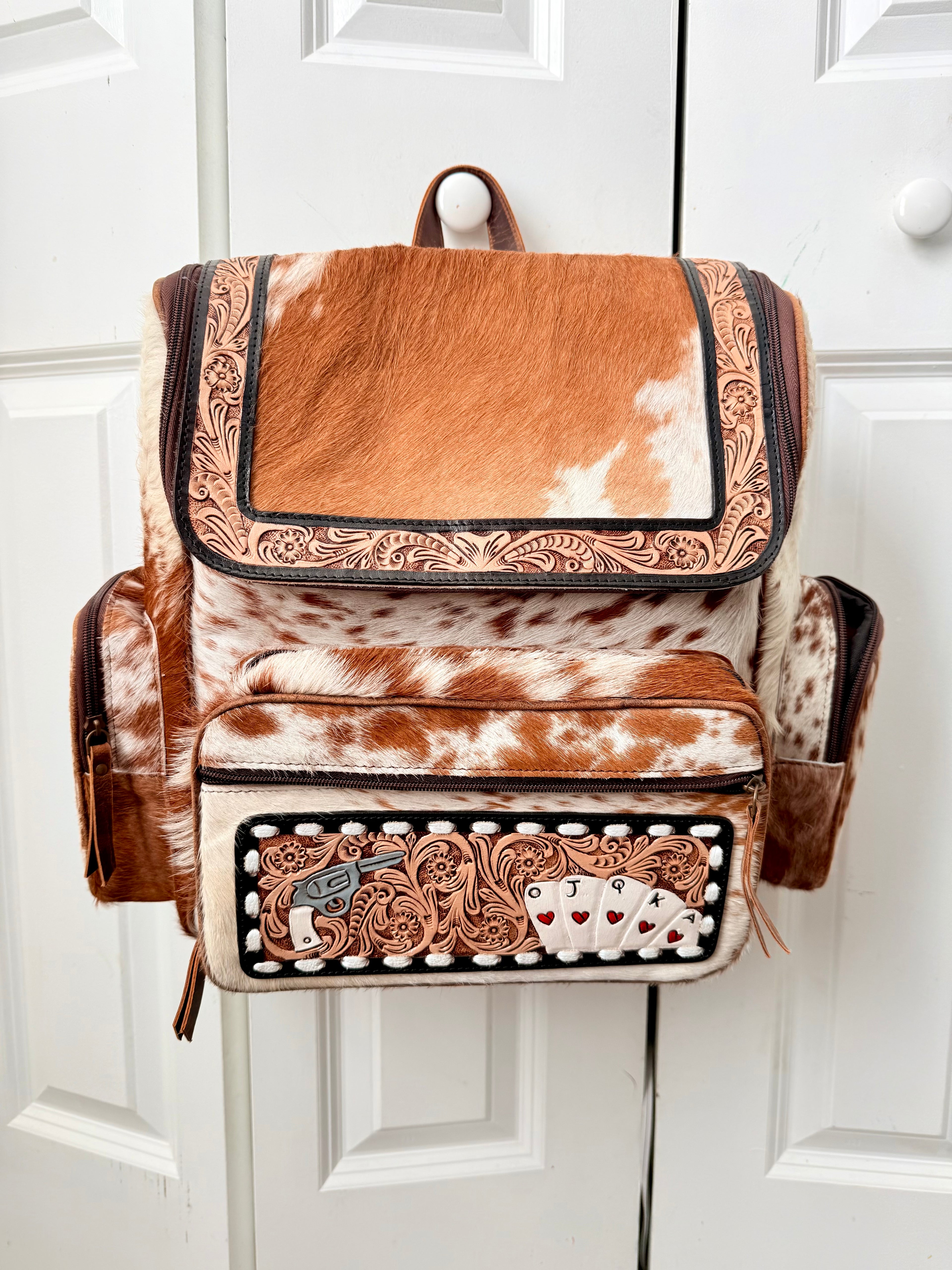 Cowhide + Tooled Leather Concealed Carry Backpack