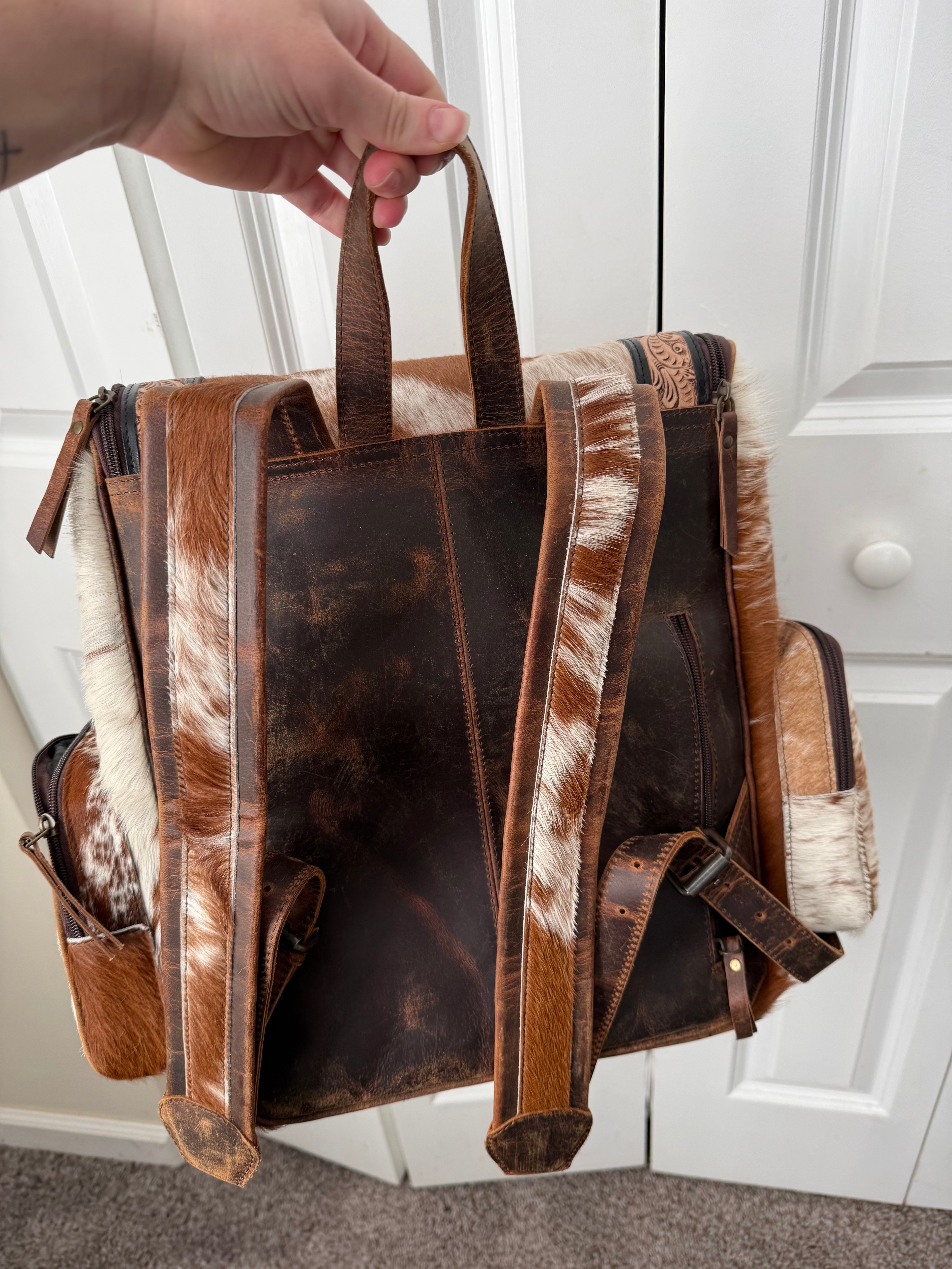 Cowhide + Tooled Leather Concealed Carry Backpack