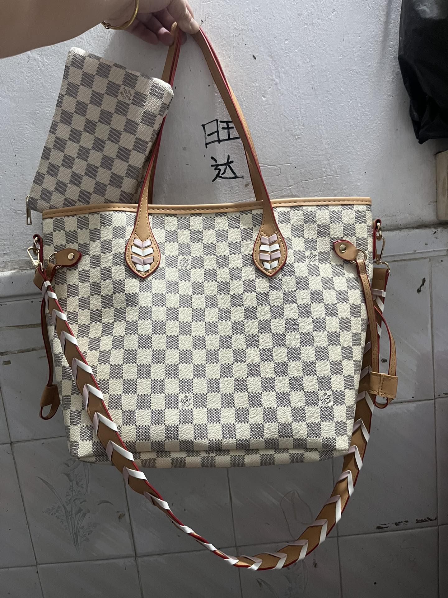 Checkered Braided Tote