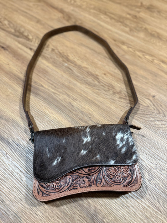 Cowhide & Leather Tooled Crossbody
