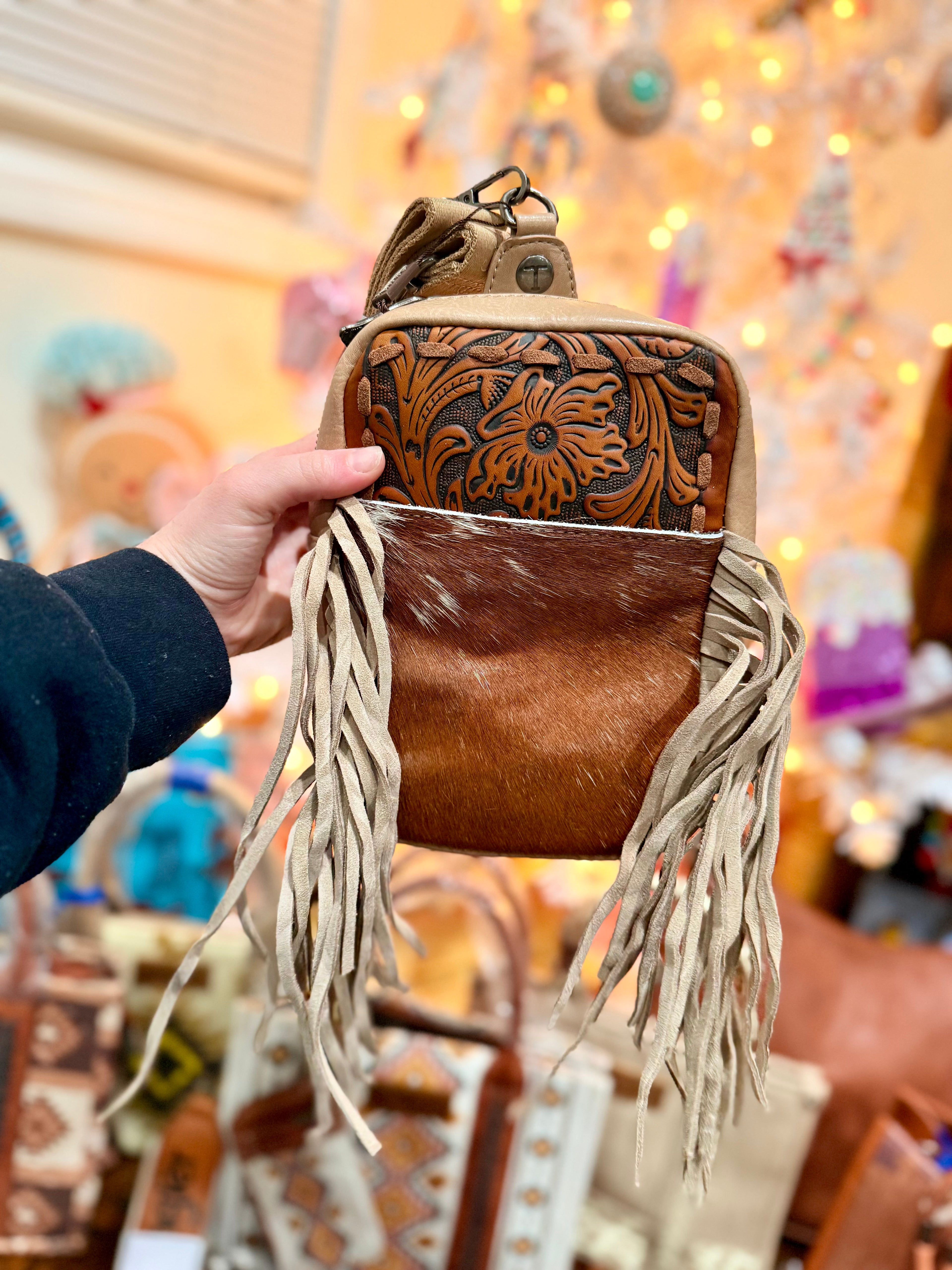 Cowhide Fringe Sling Bag