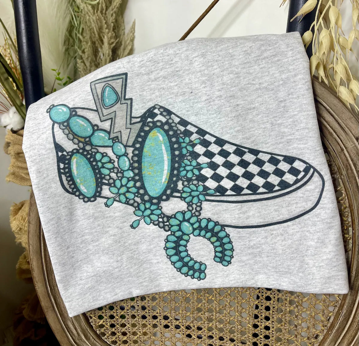 Turquoise Checkered Vans Tee
