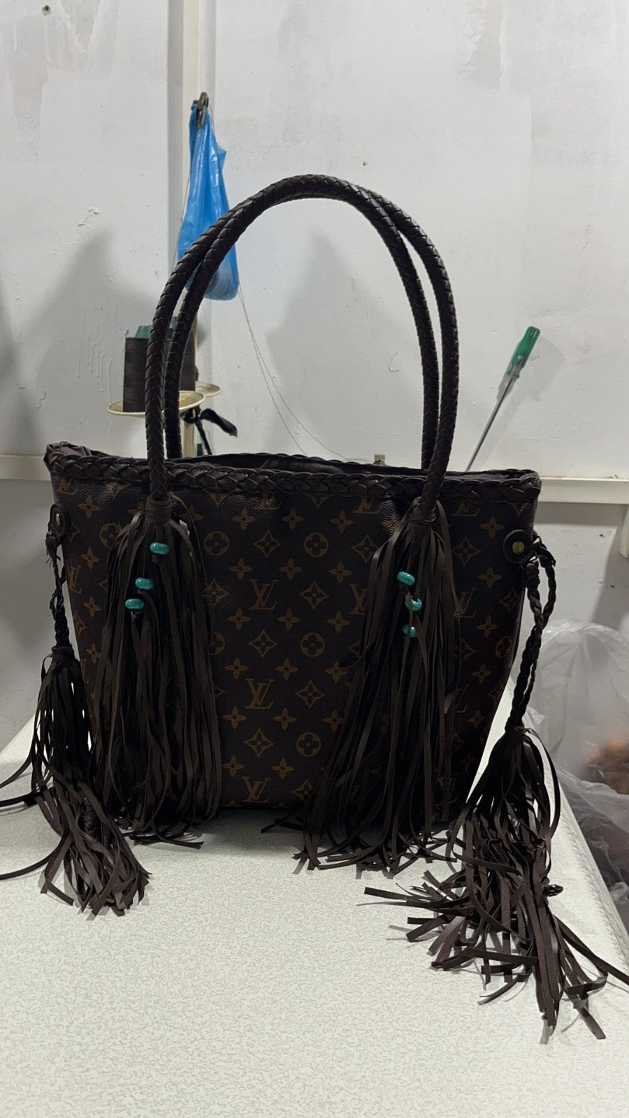 Turquoise Beaded Fringe Tote