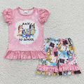 Back To School Blue Dog Shorts Set