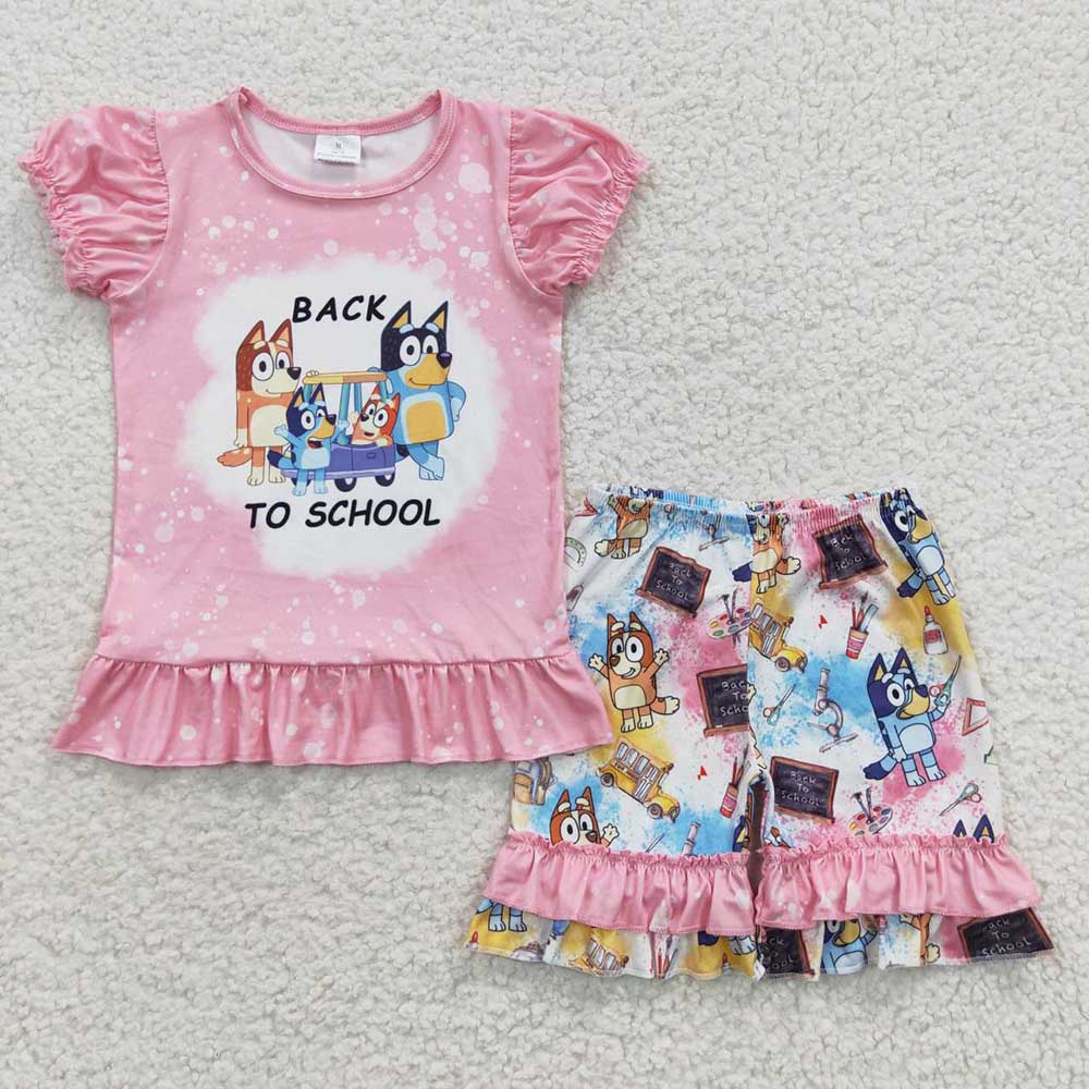 Back To School Blue Dog Shorts Set