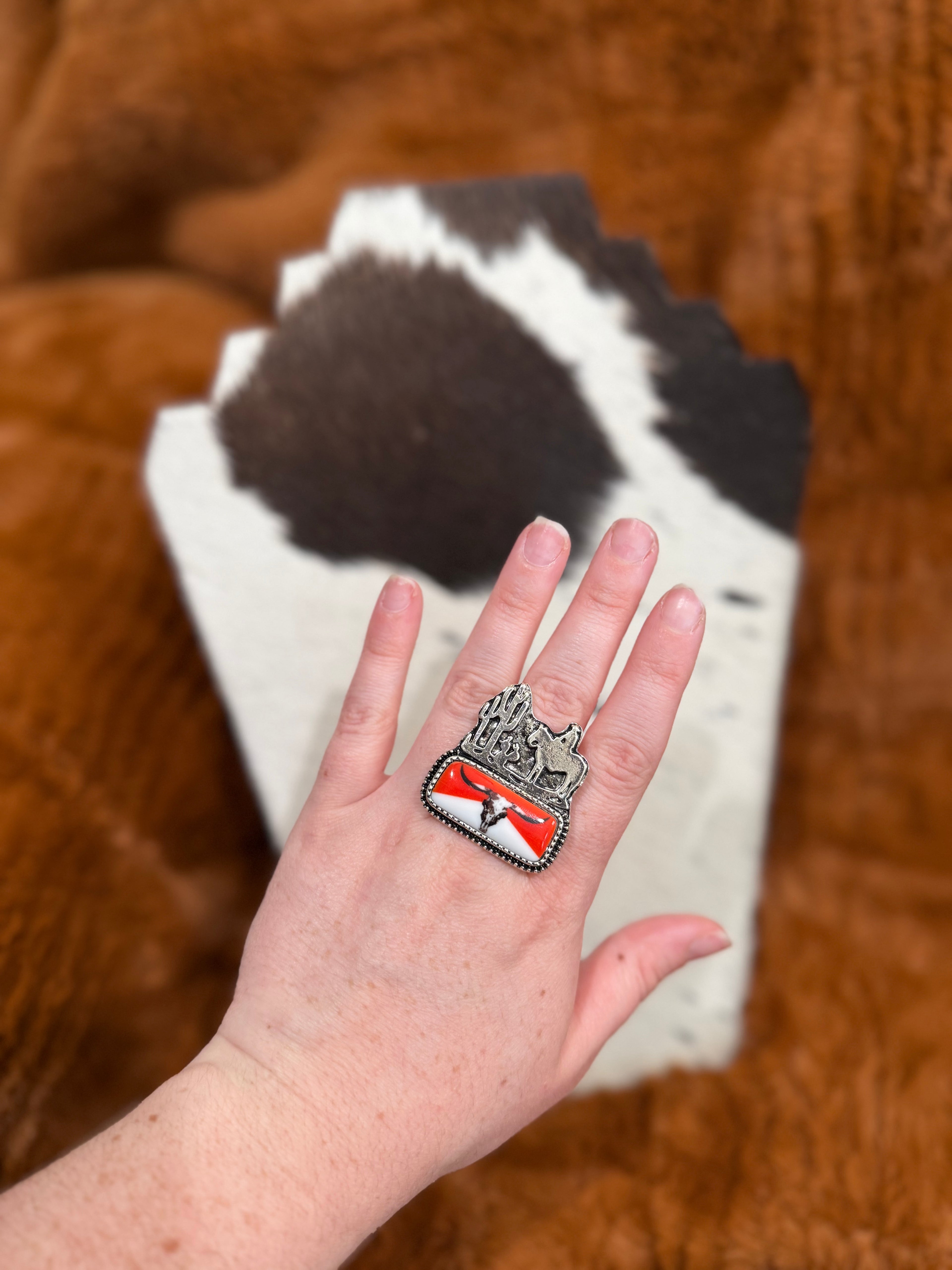 Steer Skull Adjustable Ring