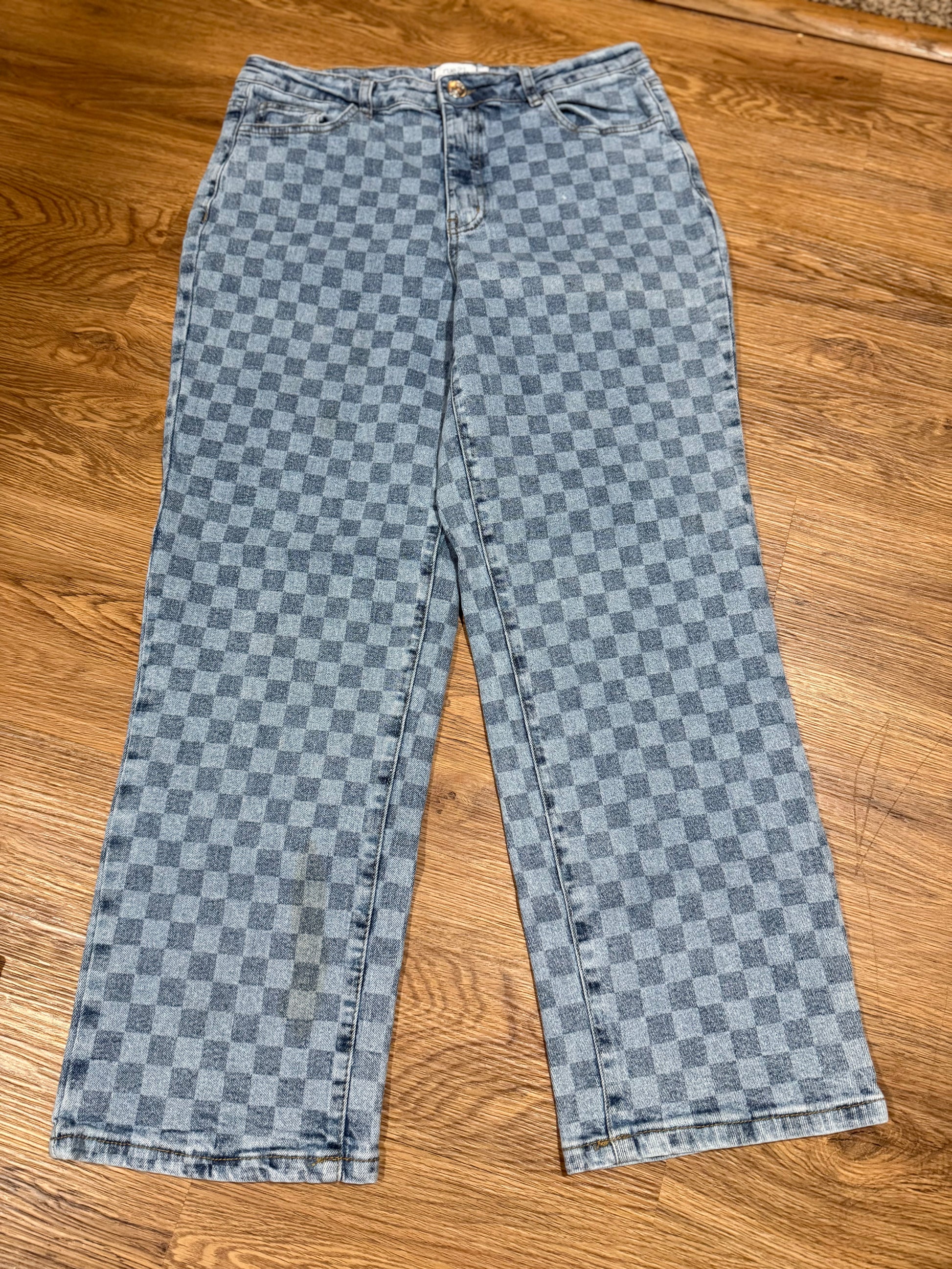 Checkered Wide Leg Jeans Size 11