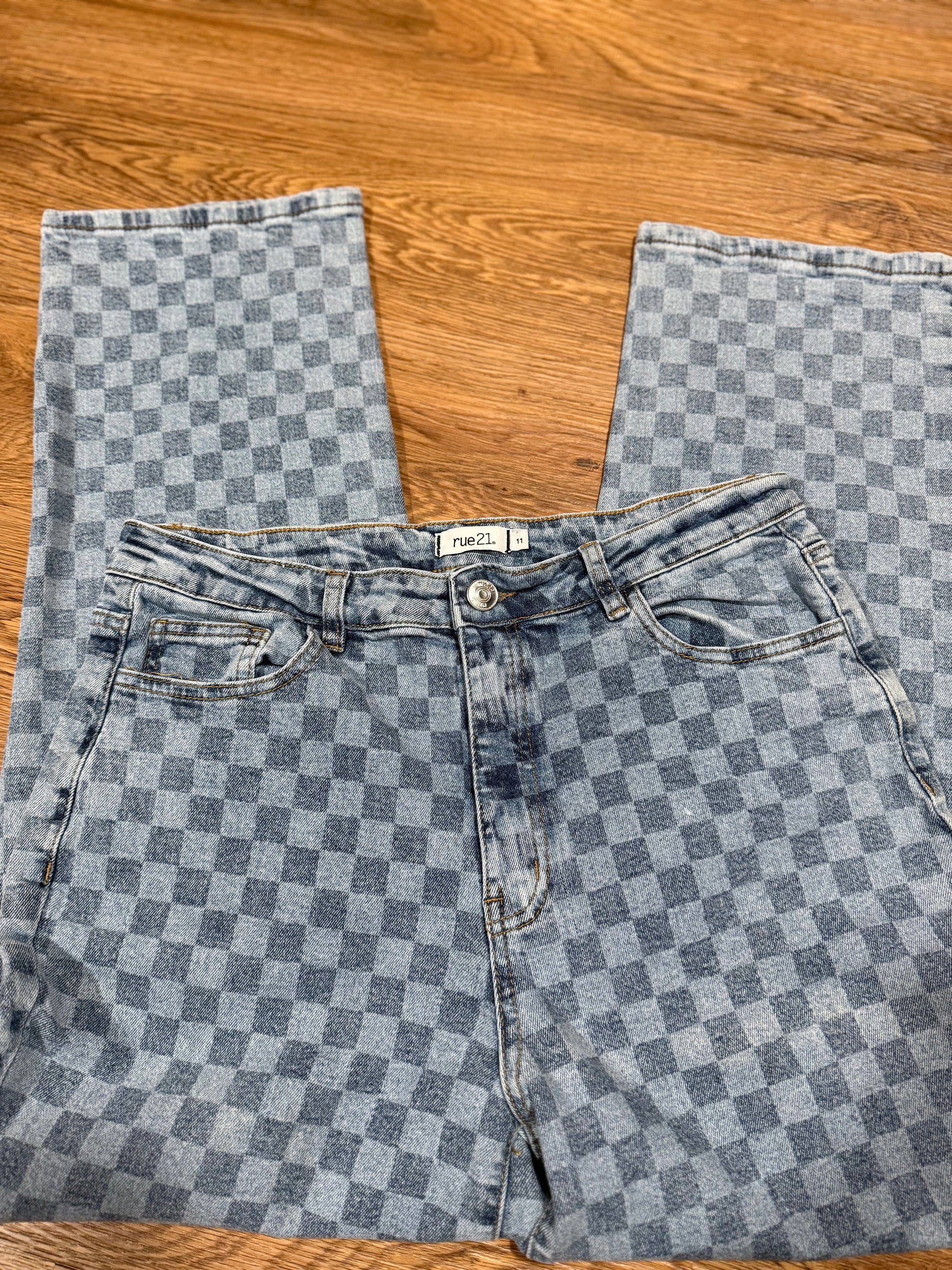 Checkered Wide Leg Jeans Size 11