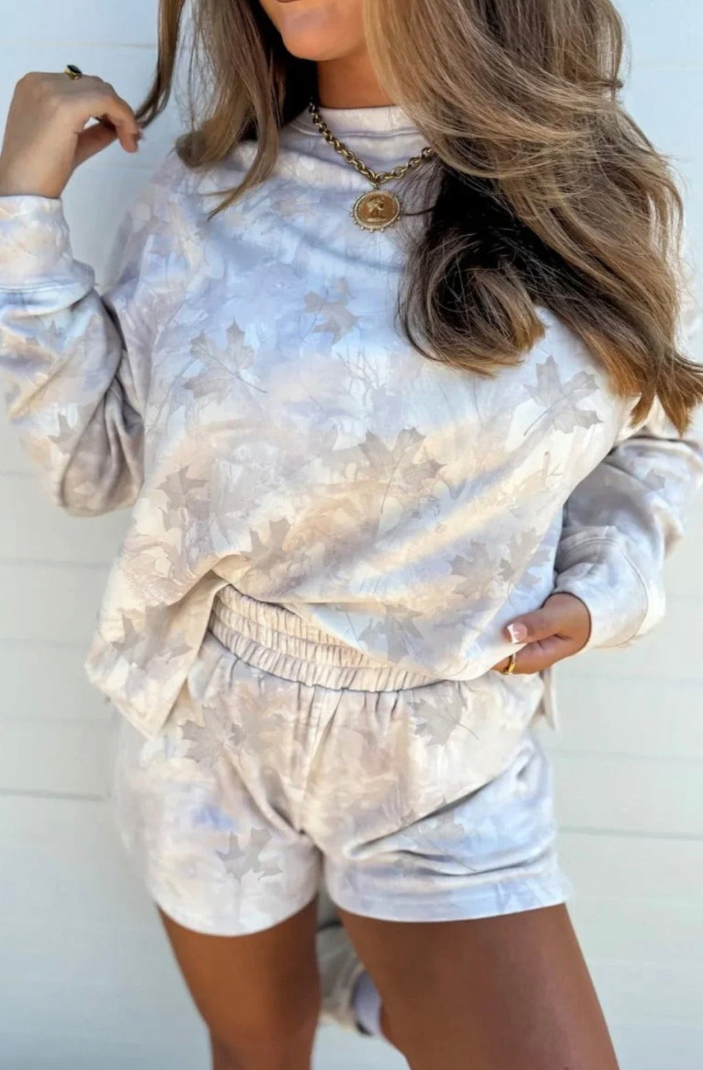 Beige Camo Shorts Set