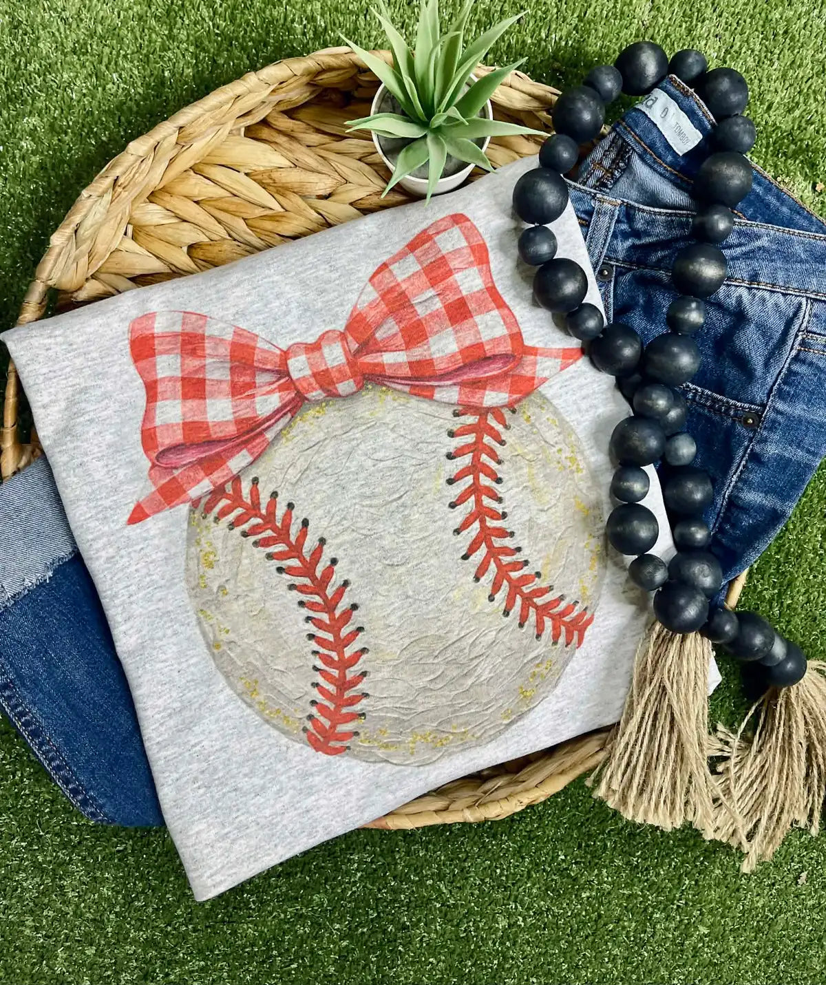 Baseball Checkered Bow Tee