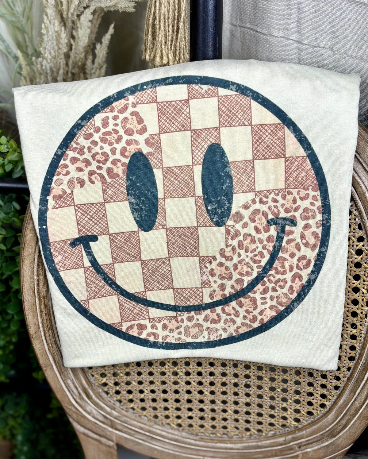 Leopard Checkered Smiley Tee