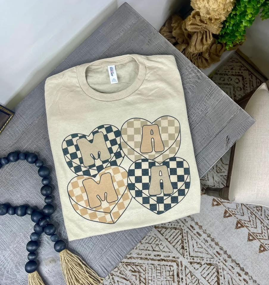 Checkered Mama Hearts Tee