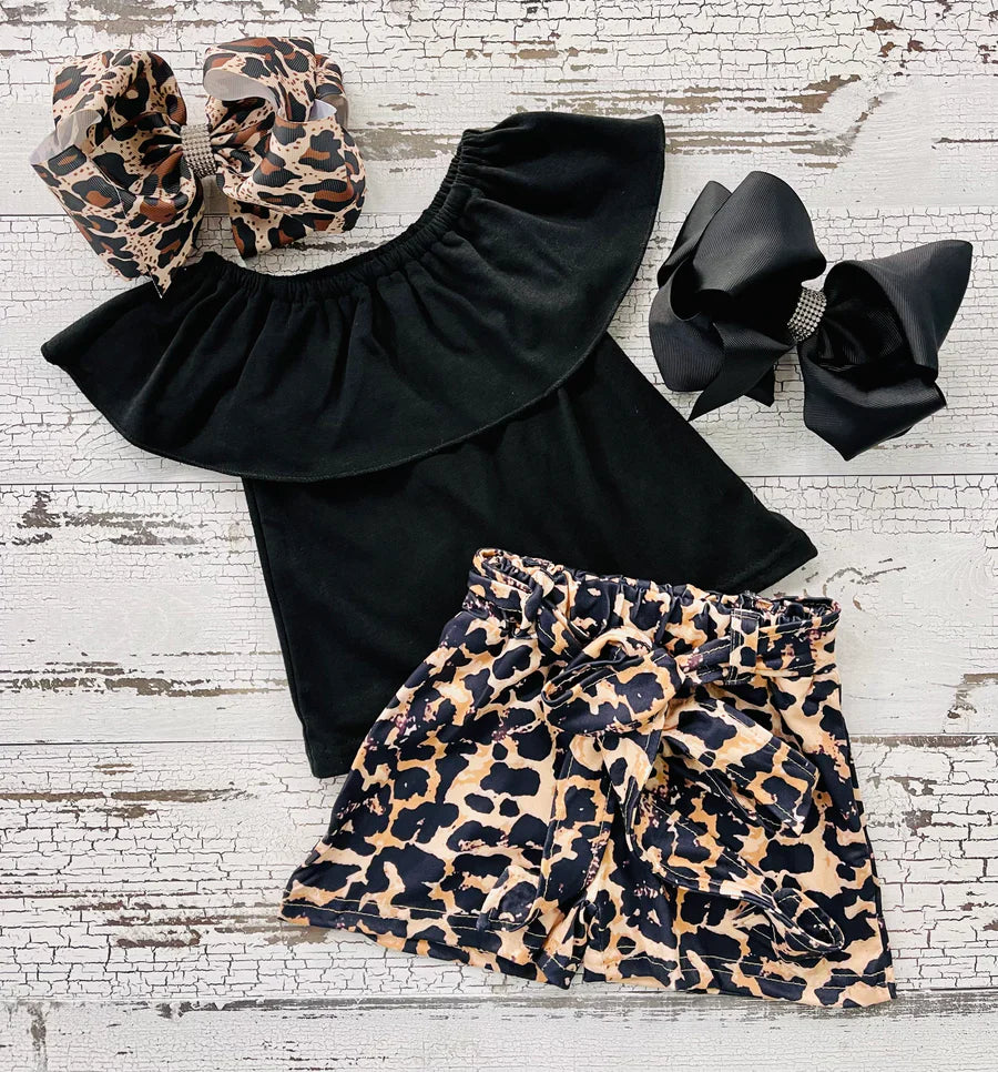 Black Leopard Shorts Set **PRE ORDER**