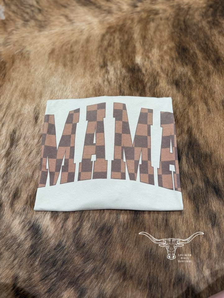 Brown Checkered Mama Graphic Tee