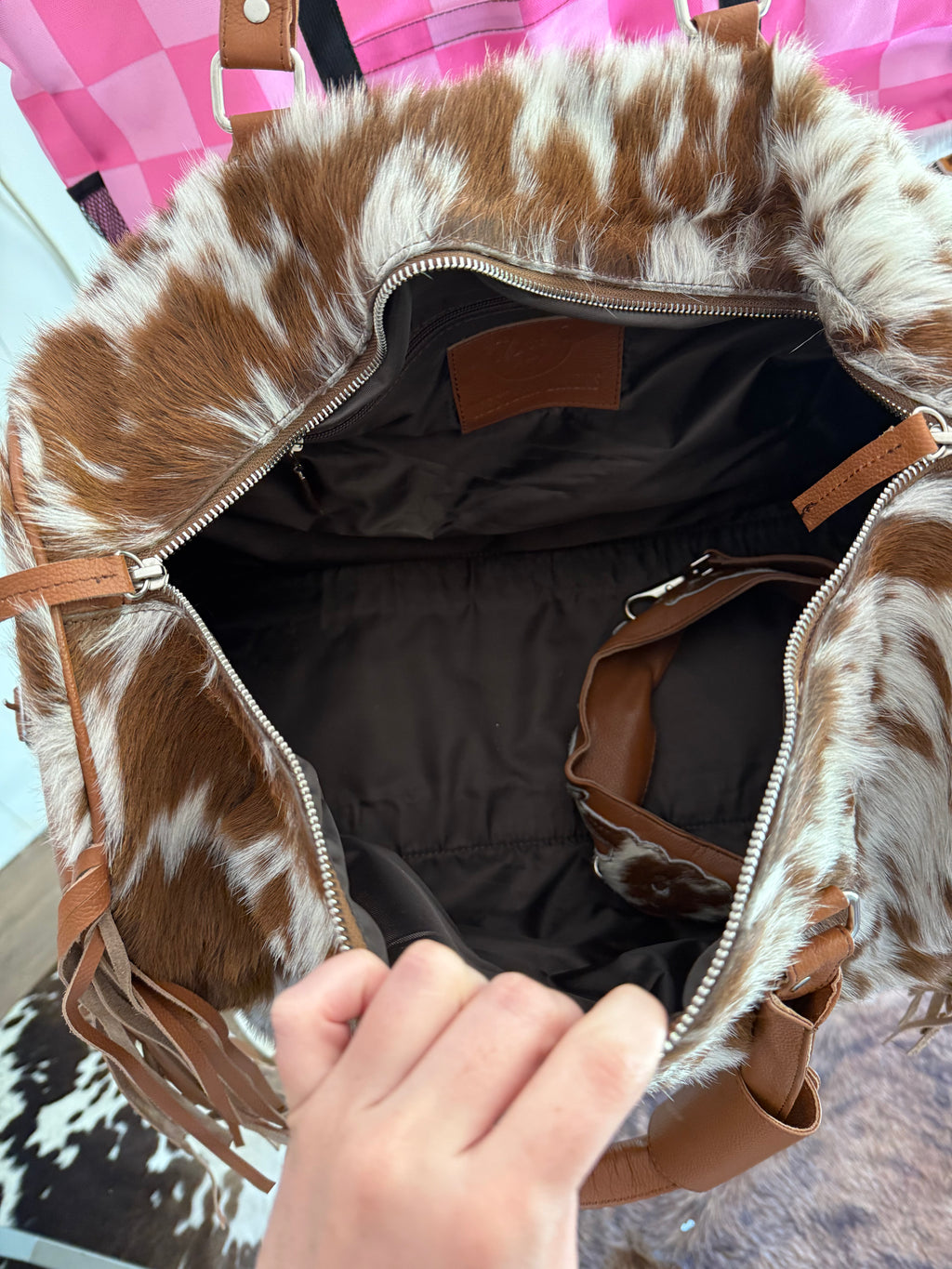 Cowhide Fringe Weekend Duffle